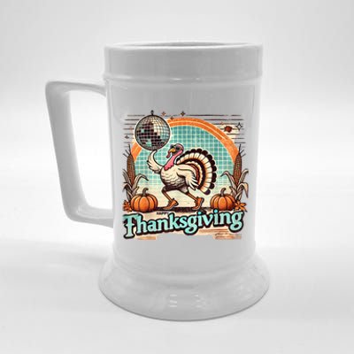 Thanksgiving Retro Disco Turkey Graphic Top Funky Turkey Beer Stein