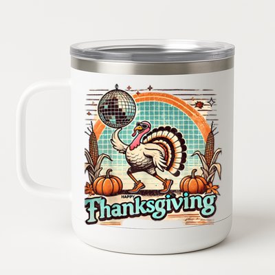 Thanksgiving Retro Disco Turkey Graphic Top Funky Turkey 12 oz Stainless Steel Tumbler Cup