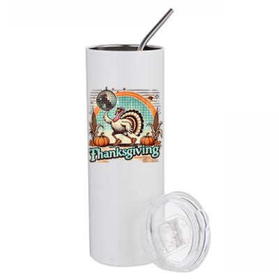 Thanksgiving Retro Disco Turkey Graphic Top Funky Turkey Stainless Steel Tumbler