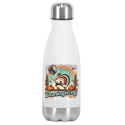 Thanksgiving Retro Disco Turkey Graphic Top Funky Turkey Stainless Steel Insulated Water Bottle