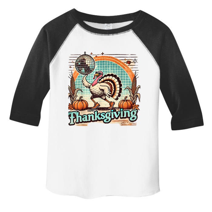 Thanksgiving Retro Disco Turkey Graphic Top Funky Turkey Toddler Fine Jersey T-Shirt