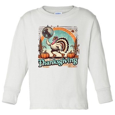 Thanksgiving Retro Disco Turkey Graphic Top Funky Turkey Toddler Long Sleeve Shirt