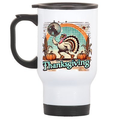 Thanksgiving Retro Disco Turkey Graphic Top Funky Turkey Stainless Steel Travel Mug