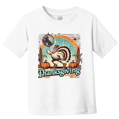 Thanksgiving Retro Disco Turkey Graphic Top Funky Turkey Toddler T-Shirt