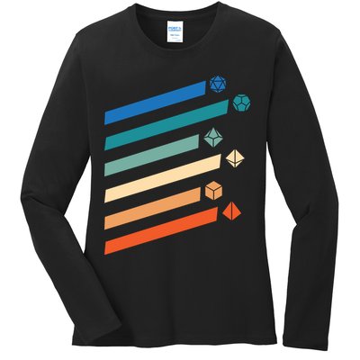 Tabletop RPG Dungeon Dice Retro Vintage D Dice Ladies Long Sleeve Shirt
