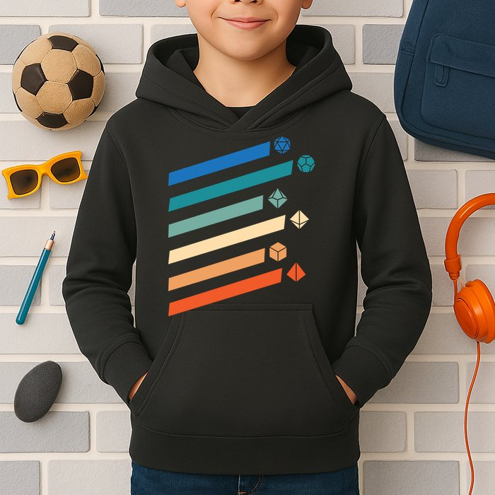Tabletop RPG Dungeon Dice Retro Vintage D Dice Kids Hoodie