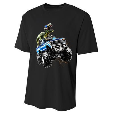 T Rex Dinosaur Monster Truck Patriotic Birthday Gift Performance Sprint T-Shirt