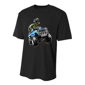 T Rex Dinosaur Monster Truck Patriotic Birthday Gift Youth Performance Sprint T-Shirt