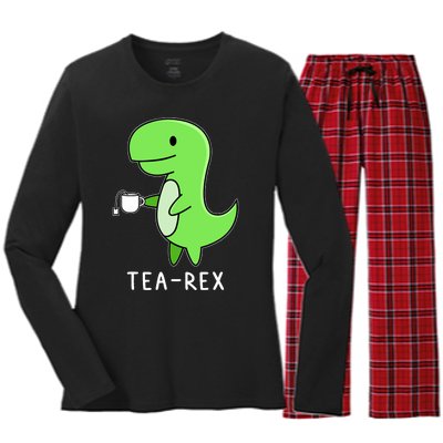 Tea Rex Dinosaur Women's Long Sleeve Flannel Pajama Set 