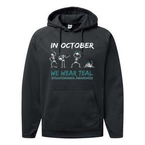 Teal Ribbon Dysautonomia Awareness Skeleton Halloween Performance Fleece Hoodie