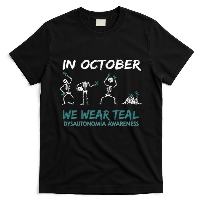 Teal Ribbon Dysautonomia Awareness Skeleton Halloween T-Shirt