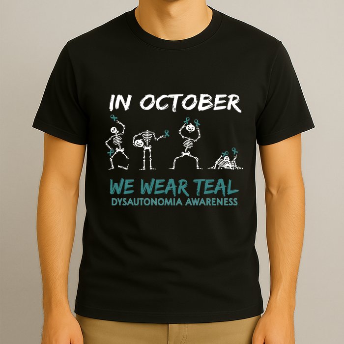 Teal Ribbon Dysautonomia Awareness Skeleton Halloween T-Shirt