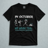 Teal Ribbon Dysautonomia Awareness Skeleton Halloween T-Shirt