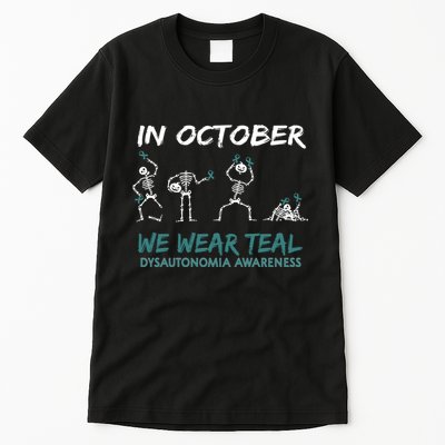 Teal Ribbon Dysautonomia Awareness Skeleton Halloween Tall T-Shirt