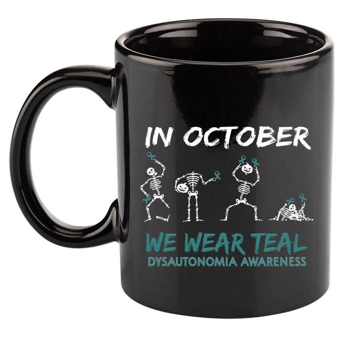 Teal Ribbon Dysautonomia Awareness Skeleton Halloween 11oz C Handle Ceramic Mug