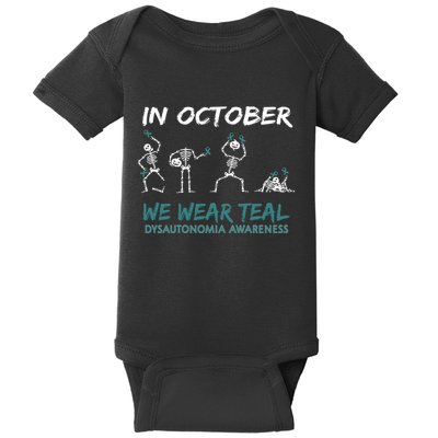 Teal Ribbon Dysautonomia Awareness Skeleton Halloween Baby Bodysuit