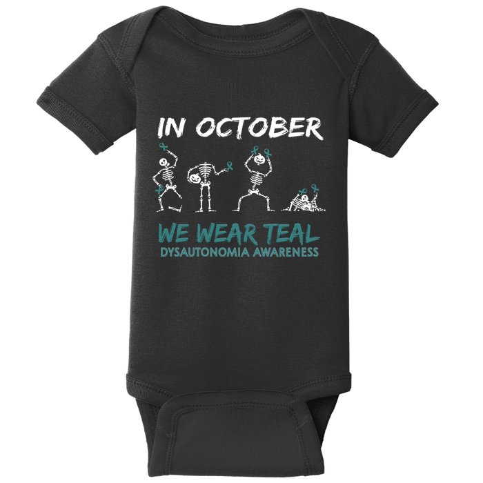 Teal Ribbon Dysautonomia Awareness Skeleton Halloween Baby Bodysuit