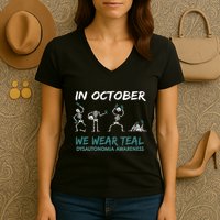 Teal Ribbon Dysautonomia Awareness Skeleton Halloween Women's V-Neck T-Shirt