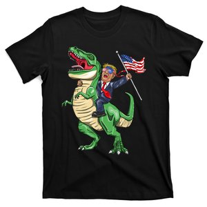 T Rex Dinosaur With Trump American Flag For Patriot T-Shirt