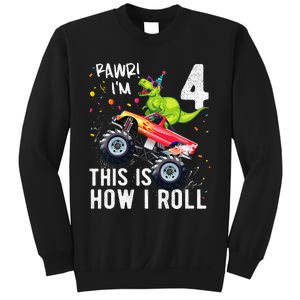 T Rex Dinosaur Monster Truck 4th Birthday And Sweatshirt