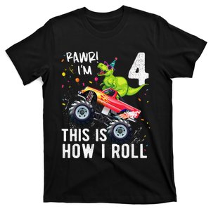 T Rex Dinosaur Monster Truck 4th Birthday And T-Shirt