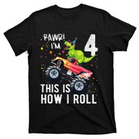 T Rex Dinosaur Monster Truck 4th Birthday And T-Shirt