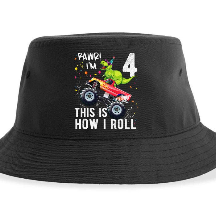 T Rex Dinosaur Monster Truck 4th Birthday And Sustainable Bucket Hat