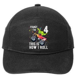 T Rex Dinosaur Monster Truck 4th Birthday And 7-Panel Snapback Hat