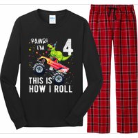 T Rex Dinosaur Monster Truck 4th Birthday And Long Sleeve Pajama Set