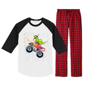 T Rex Dinosaur Monster Truck 4th Birthday And Raglan Sleeve Pajama Set