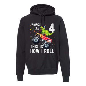 T Rex Dinosaur Monster Truck 4th Birthday And Premium Hoodie