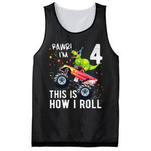 T Rex Dinosaur Monster Truck 4th Birthday And Mesh Reversible Basketball Jersey Tank