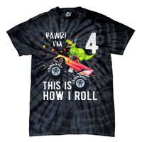 T Rex Dinosaur Monster Truck 4th Birthday And Tie-Dye T-Shirt