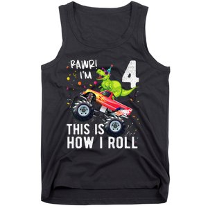 T Rex Dinosaur Monster Truck 4th Birthday And Tank Top