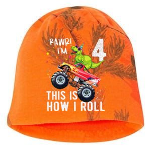 T Rex Dinosaur Monster Truck 4th Birthday And Kati - Camo Knit Beanie