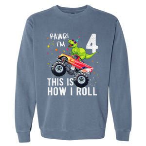 T Rex Dinosaur Monster Truck 4th Birthday And Garment-Dyed Sweatshirt