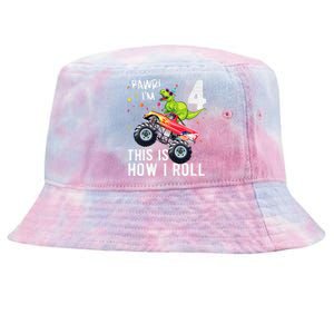 T Rex Dinosaur Monster Truck 4th Birthday And Tie-Dyed Bucket Hat