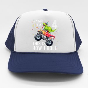 T Rex Dinosaur Monster Truck 4th Birthday And Trucker Hat