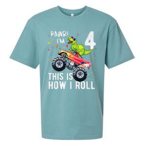 T Rex Dinosaur Monster Truck 4th Birthday And Sueded Cloud Jersey T-Shirt