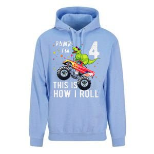 T Rex Dinosaur Monster Truck 4th Birthday And Unisex Surf Hoodie