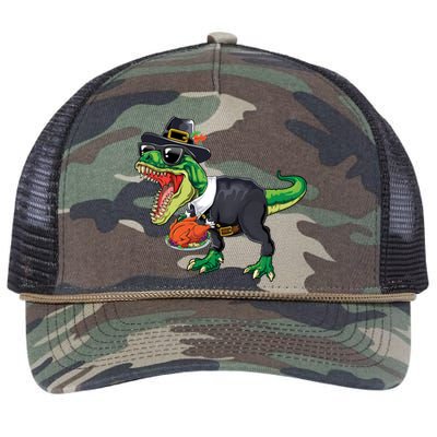 T Rex Dinosaurs With Turkey And Funny Thanksgiving Costume Gift Retro Rope Trucker Hat Cap