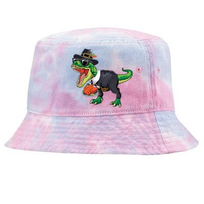 T Rex Dinosaurs With Turkey And Funny Thanksgiving Costume Gift Tie-Dyed Bucket Hat