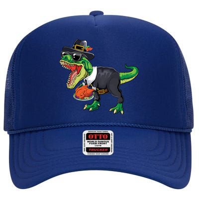 T Rex Dinosaurs With Turkey And Funny Thanksgiving Costume Gift High Crown Mesh Back Trucker Hat