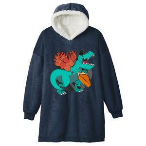 T Rex Dinosaurs With Turkey And Funny Thanksgiving Costume Gift Hooded Wearable Blanket