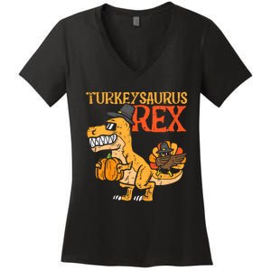 Turkeysaurus Rex Dab Turkey Dino Thanksgiving Women's V-Neck T-Shirt