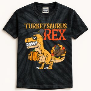 Turkeysaurus Rex Dab Turkey Dino Thanksgiving Kids Tie-Dye T-Shirt