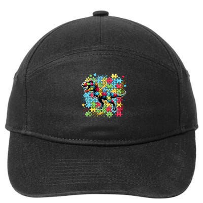 T Rex Dinosaur Autistic Autism Awareness 7-Panel Snapback Hat
