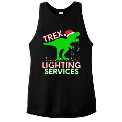 T Rex Dinosaur Christmas Lighting Tree Rex Gift Ladies PosiCharge Tri-Blend Wicking Tank