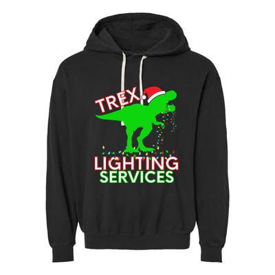 T Rex Dinosaur Christmas Lighting Tree Rex Gift Garment-Dyed Fleece Hoodie