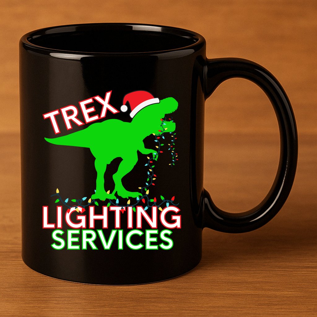 T Rex Dinosaur Christmas Lighting Tree Rex Gift 11oz C Handle Ceramic Mug
